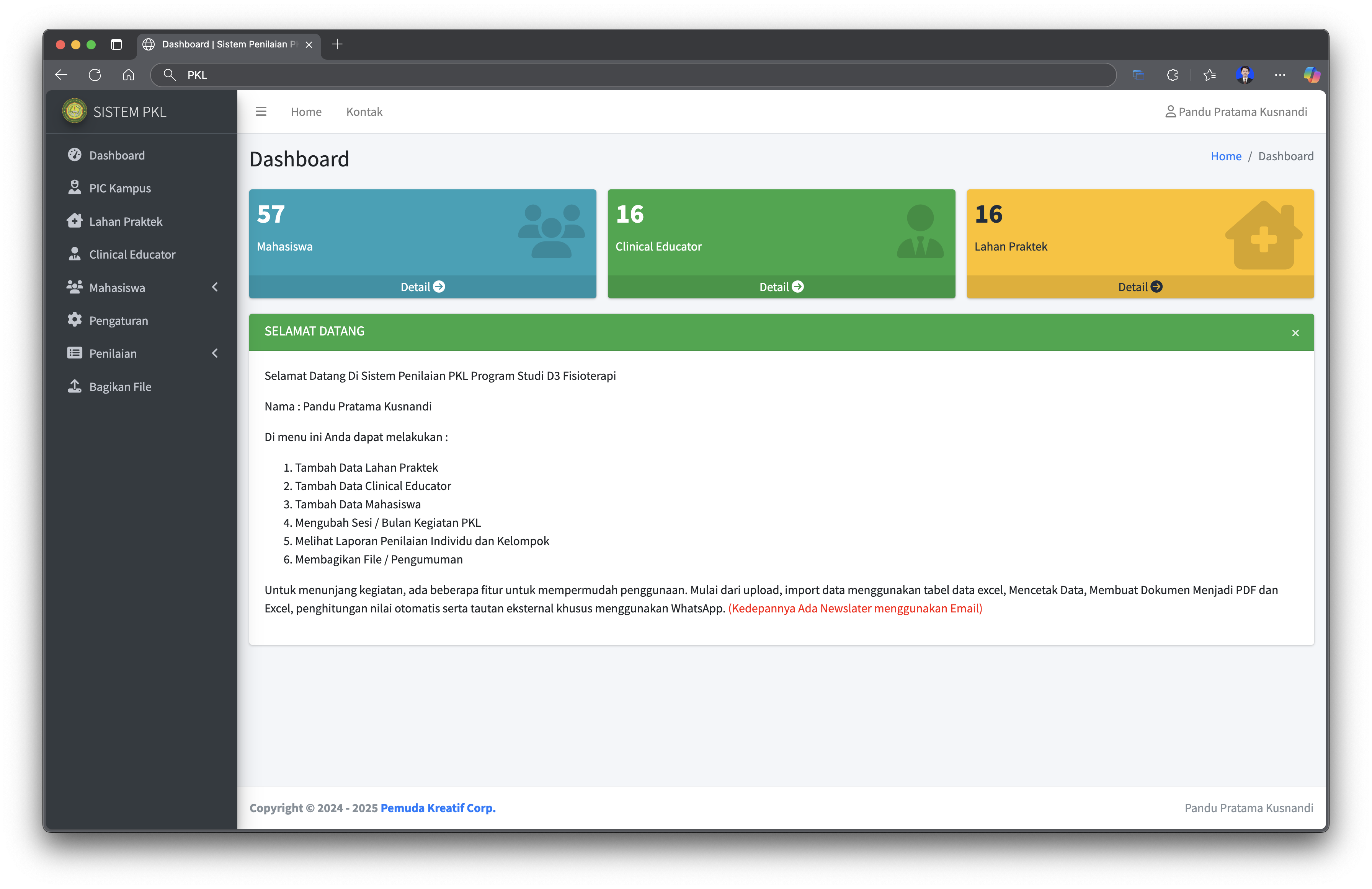 Sistem Informasi Penilaian PKL D3 Fisioterapi STIKes RS Dustira